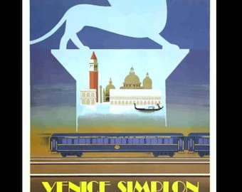 Travel Poster Print Venice Simplon Orient Express London - Paris - Venice, Vintage World Travel Poster, Retro Railway Print