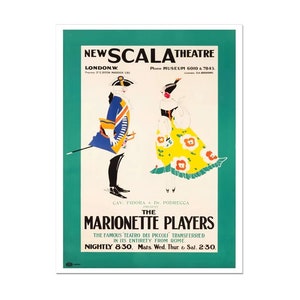 Vintage Theatre Poster, New Scala Theatre, The Marionette Players, Poster Print, Historic Theatre Enternainment Poster Matte Paper or Canvas