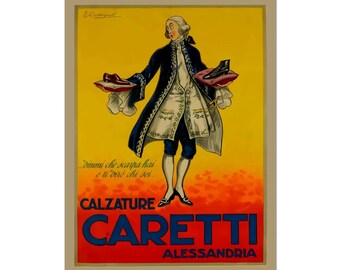 Shoe Advertising Poster Print,  Vintage Italian Ad Poster For Footwear, Calzature Caretti Alessandro,  Print On Matte Paper Or Rolled Canvas