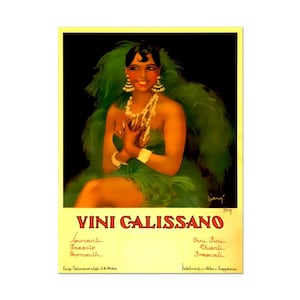 Vini Calissano Vintage italienische Wein Getränke Werbeplakat Druck, Alkohol Poster Ad Küche Bar Druck auf mattem Papier oder gerollter Leinwand