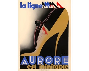 La Ligne Aurore Est Inimitable, Shoes, Advertising Poster Print, Vintage French Fashion Ad Poster,  Print On Matte Paper Or Rolled Canvas