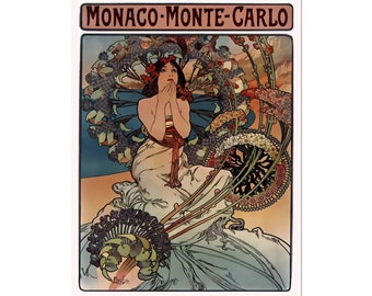 Monaco Monte-Carlo, Vintage French Railway Travel Poster, French Tourism Print Monte-Carlo By Mucha, On Matte Paper Or Rolled Canvas