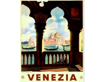 Venice Basilica Santa Maria della Salute Vinrage Enit Poster Print, Italian Tourism Poster Print On Matte Paper Or Rolled Canvas