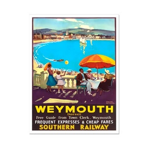 Weymouth Dorset, cartel publicitario de viajes británico vintage, impresión de carteles del ferrocarril del sur para impresión de Weymouth y Dorset en papel mate o lienzo enrollado