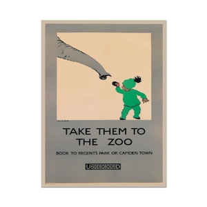 Take Them To The Zoo London Underground Vintage Tourism Travel Poster Print, Book To Regents Park World Travel Print, London Tube Poster