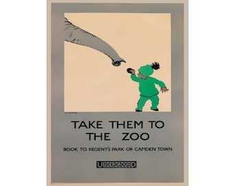 Llévalos al zoológico. Póster de viaje turístico vintage del metro de Londres. Reserva una visita a Regent's Park. Póster del metro de Londres.