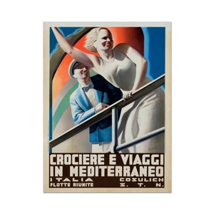 Vintage Cruise Travel Poster Crociere Viaggi In Mediterraneo Italia Print On Matte Paper Or Canvas, Home Decor Print Picture Tourism Poster