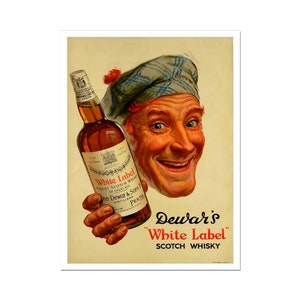 Dewar&#39;s Scotch Whisky, White Label Food & Drink Poster Vintage  Ad Print, WhLovers Gift  Poster Print on Matte Paper Or Rolled Canvas.