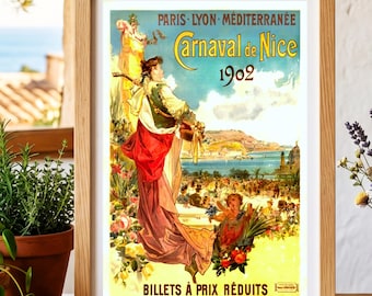 Nice Carnaval, 1902 France, PLM Vintage Travel Poster, World Travel Print, Vintage Entertainment Poster, Gift Idea, Wall Decor