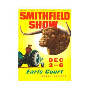 Cartel publicitario vintage de Smithfield Show, cartel de viaje, impresión de cartel de turismo de Smithfield de Londres en papel mate o lienzo enrollado
