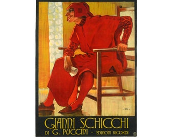 Gianni Schicchi Music By G. Puccini Vintage Entertainment Theatre Poster Souvenir Edition, Canvas Home Decor Print Picture Opera Poster