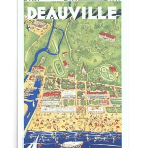 Póster vintage de Deauville, póster de viaje por el mundo de Francia, impresión de viaje en art déco, regalo de viaje por el mundo para viajeros, viajes históricos por Francia