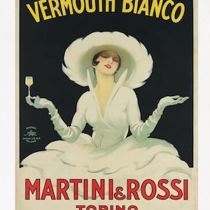Poster Martini Bianco, stampa vintage Martini & Rossi su carta opaca o tela arrotolata, pubblicità storica di cibo e bevande, cucina, bar, ristorante