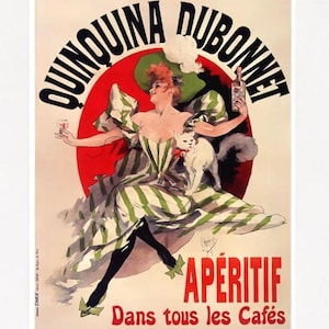 Quinquina Dubonnet Aperitif dans Tous Les Cafe, Vintage Food & Drink Poster Alcohol Drink Art, Wall Decor, Wine Lovers Gift, Kitchen Art