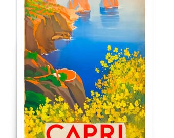 CAPRI - Vintage Travel Poster Print - Satin Paper - A4 A3 A2