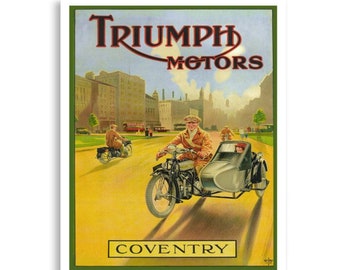 Vintage Triumph Motors Poster, Triumph Coventry Motorcycle Print, Pre-War Vintage Poster Print