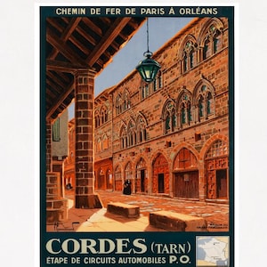 France Travel Poster, Cordes Falconer&#39;s House, Chemin De Fer De Paris A Orleans, French Travel Poster Print On Matte Paper Or Rolled Canvas