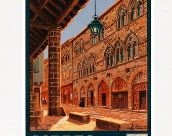 Vintage France Travel Poster, Cordes Falconer's House Print