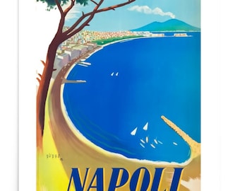 Vintage Napoli Travel Poster, Naples Italy Print, Vintage ENIT Italian Travel Poster, Retro  Art Deco Travel Picture, Italy Wall Art