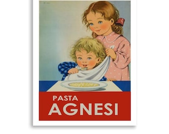 Pasta Poster Vintage Pasta Print, Pasta Agnesi Poster, Old Italian Pasta Poster, Italian Food Picture, Vintage Italian Food Ad