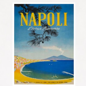 Póster de Nápoles, póster turístico italiano vintage de Nápoles, póster ENIT, póster turístico de Italia impreso en papel mate o lienzo enrollado.