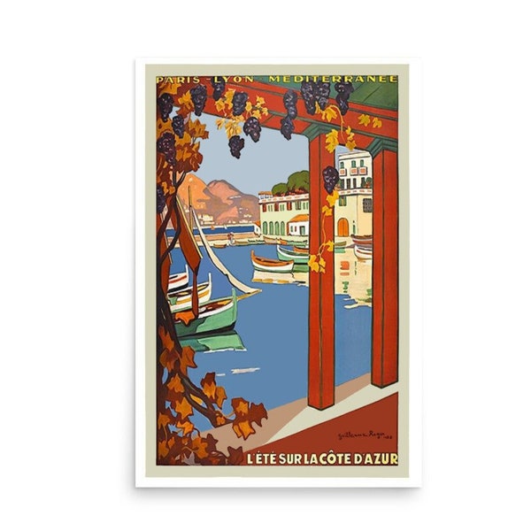 Vintage Cote D'Azur French PLM Travel Poster, L'été Sur La Côte d'Azur, Summer on the Côte d'Azur World Art Deco Travel Print Travel Poster