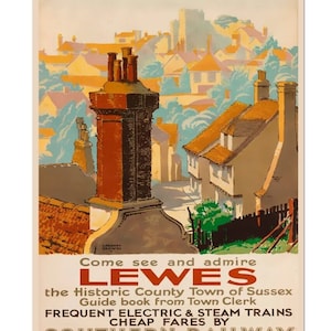 Lewes, la ciudad histórica de Sussex, impresión de carteles de turismo de los ferrocarriles británicos vintage, póster, en papel mate o lienzo enrollado