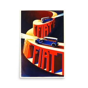 Vintage Fiat Poster Advert, Art Deco Italian Advert Print For Fiat Motors 1928, Fiat Blue Sedan 525 Retro Car Print, Vintage Motor Poster