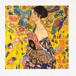 Klimt Woman With A Fan, Vintage Portrait Print, Vintage Art Print, Flower Painting Print Romantic Wall Art On Matte Paper Or Rolled Canvas