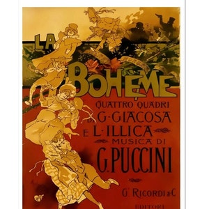 La Boheme, stampa di poster pubblicitari dell'opera italiana di Puccini vintage, stampa di poster teatrali su carta opaca o tela arrotolata