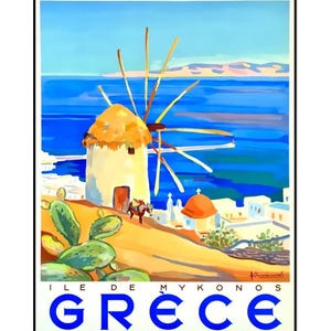 Grecia, isola di Mykonos Poster vintage di viaggio e turismo, stampa di poster di viaggio in Grecia, poster di viaggio nel mondo su carta opaca o tela arrotolata