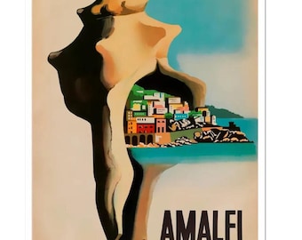 Amalfi Tourism Poster, Vintage Italian Travel Poster Print, World Travel Print The Amalfi Coast, ENIT Poster on Matte Paper Or Rolled Canvas