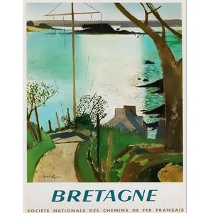Bretagne, Cartel de viaje francés de Bretaña vintage, Societe Nazionale Des Chemins Fer Francais, Impresión, Viajes mundiales en papel mate o lienzo
