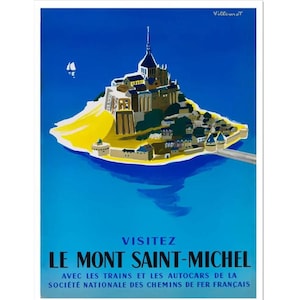 Le Mont Saint Michel, France Vintage Travel Poster, Visitez Le Mont Saint Michel Print, Travel Tourism Poster, Matte Paper Or Rolled Canvas
