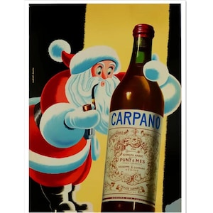 Cartel vintage de comida y bebida de Carpano para Navidad, cartel publicitario italiano vintage, cartel publicitario de Carpano impreso en papel mate o lienzo enrollado.