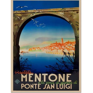 Mentone Punta di San Luigi, italienisches ENIT-Tourismusplakat, Vintage Italien Frankreich-Weltreiseplakat für Menton, auf Mattpapier oder gerollter Leinwand