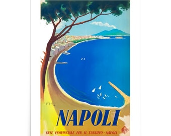 affiche de voyage vintage Naples, impression Naples Italie, affiche de voyage italienne ENIT vintage, photo de voyage Art déco rétro, art mural Italie