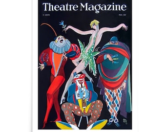 Vintage theatertijdschriftomslag, vintage entertainmentposter, art-deco theaterposter