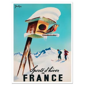 Winter Sports In France Vintage Travel & Tourism Poster Print, Sports D&#39;Hiver En France, On High Quality Matte Paper Or Rolled Canvas