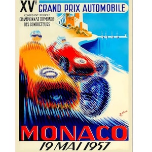 モナコ XVe グランプリ自動車 1957 ポスタープリント、Championnat Du Monde Pour Des Conducteurs、マット紙またはロールキャンバスに