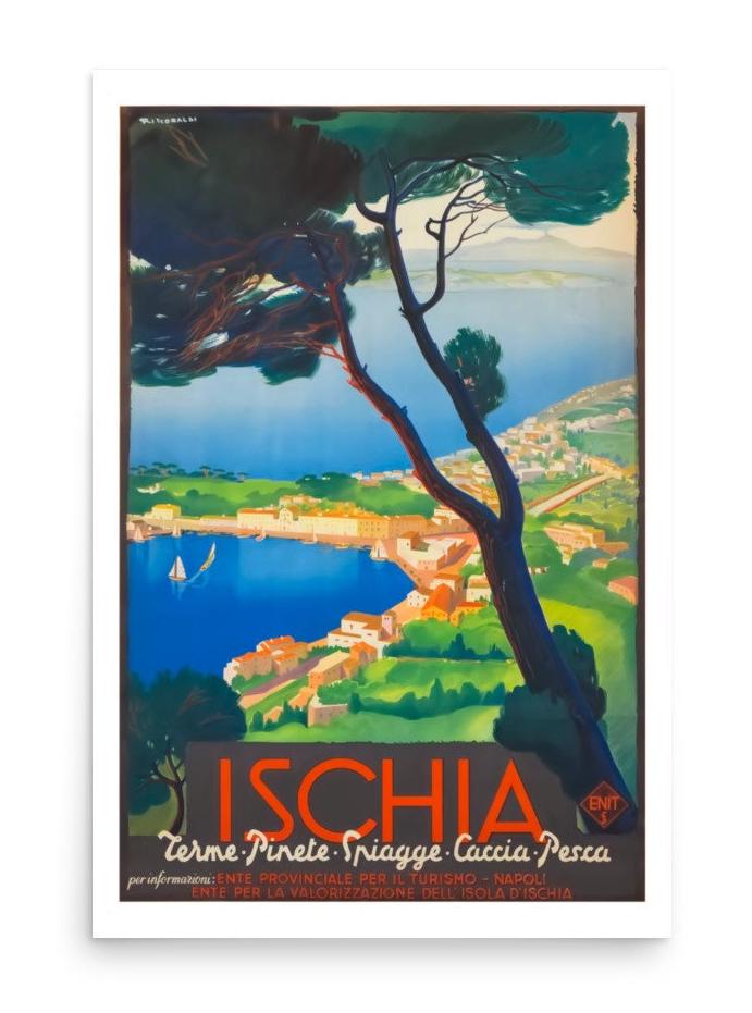 Affiche de voyage italienne vintage Ischia, impression de voyage dans le monde Italie, affiche historique de tourisme ENIT pour l'Italie, idée cadeau voyageur