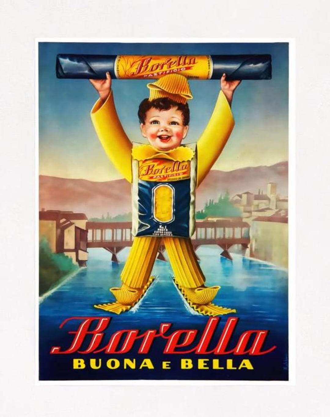 Vintage Pasta Poster, Borella Pasta Italian Food & Drink Ad, Pasta
