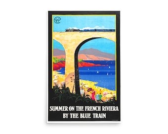 Vintage France Train Travel Poster, Summer On The French Riviera By The Blue Train, Art Deco Poster 1926