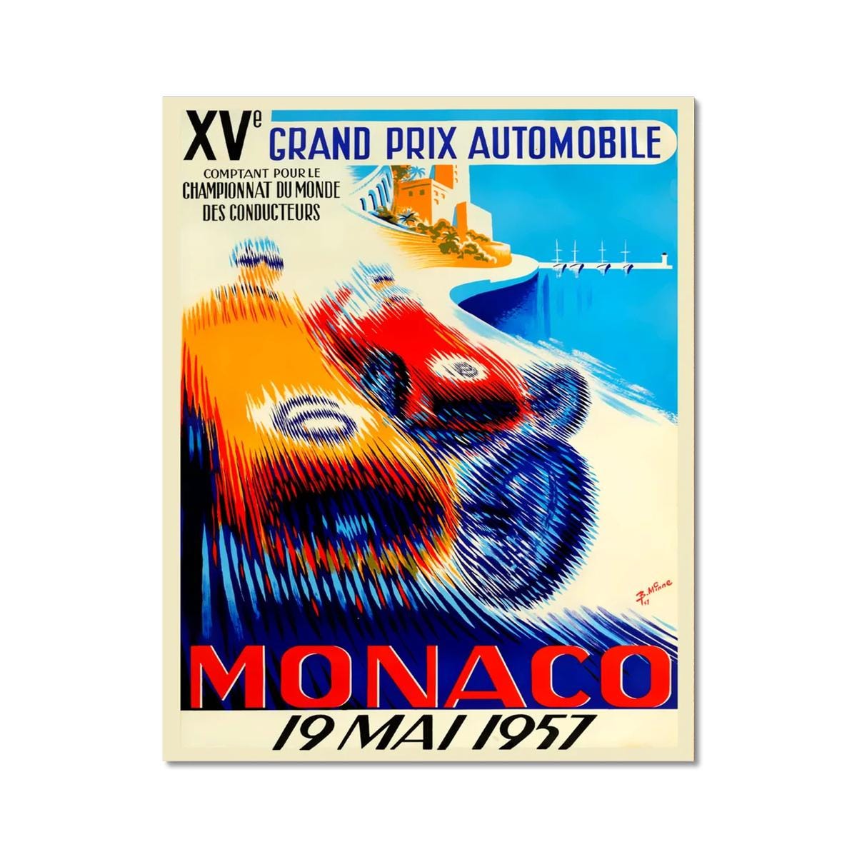 モナコ XVe グランプリ自動車 1957 ポスタープリント、Championnat Du