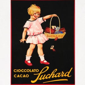 Schokolade Poster, Vintage Suchard Schokolade, Cioccolato Cacao Werbe Poster Druck 1930, Food Poster Küche Druck Matte Papier oder Leinwand