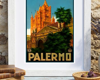 Vintage Palermo Cathedral Poster Print, Italian ENIT Travel Art
