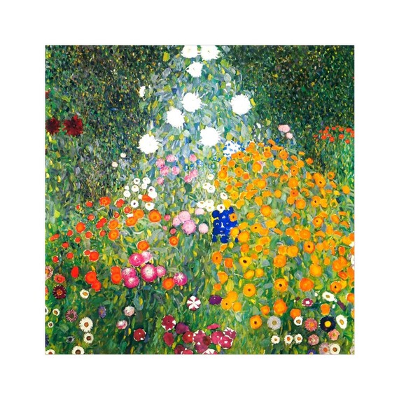 印象派　【Flower Garden】lithograph Klimt the Flower Garden Print, Vintage Floral Landscape, Art
