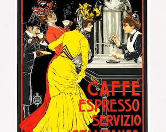 Póster publicitario vintage de café expreso italiano, impresión restaurada