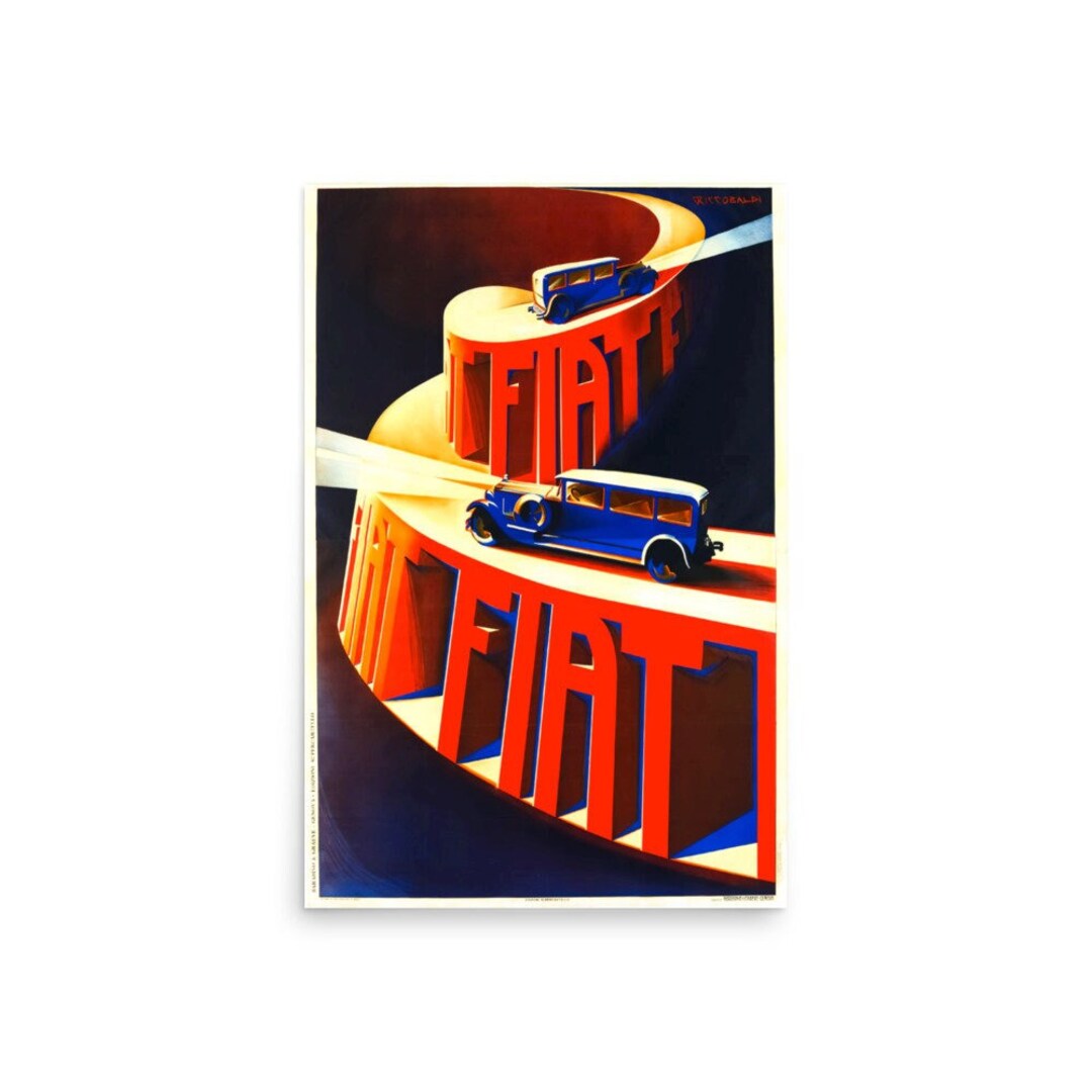 Vintage Fiat Poster Advert, Art Deco Italian Advert Print for Fiat ...