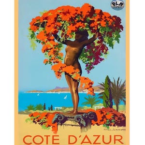 The Cote D&#39;Azur, Vintage French Travel Poster, France World Travel Print The South Of France, French Riviera on Matte Paper Or Rolled Canvas
